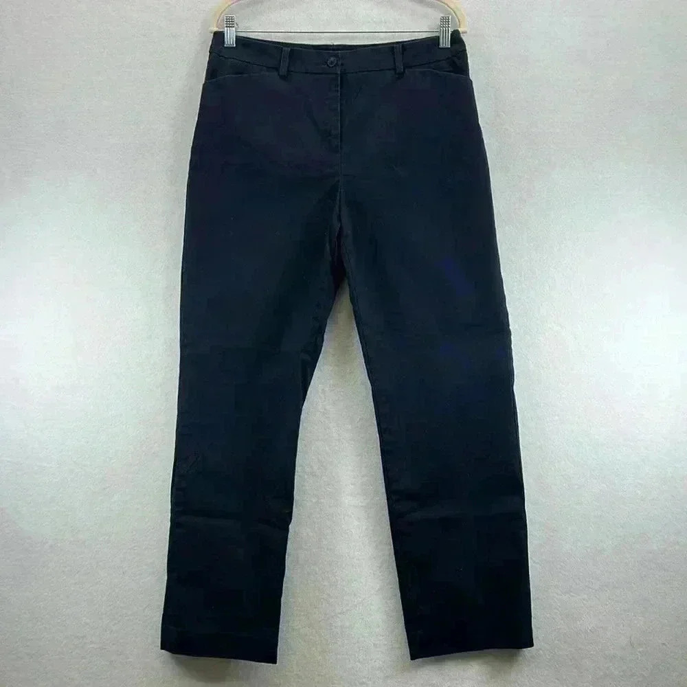 Jones New York Women’s Pants Sz 10 Navy Straight Leg 10.5” Rise Cotton/Spandex